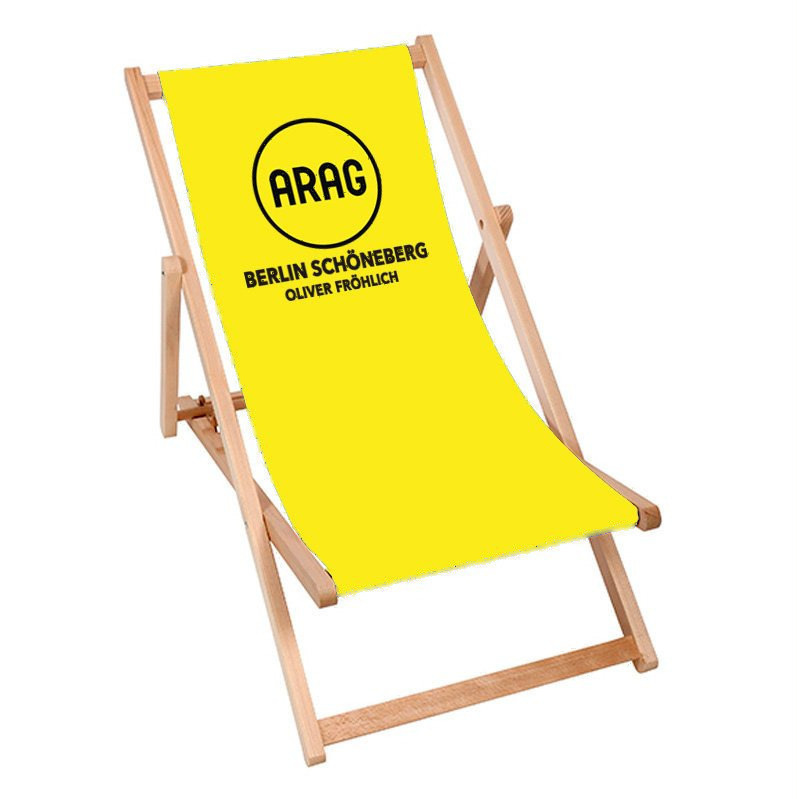Liegestuhl mit Firmenlogo bedruckt
