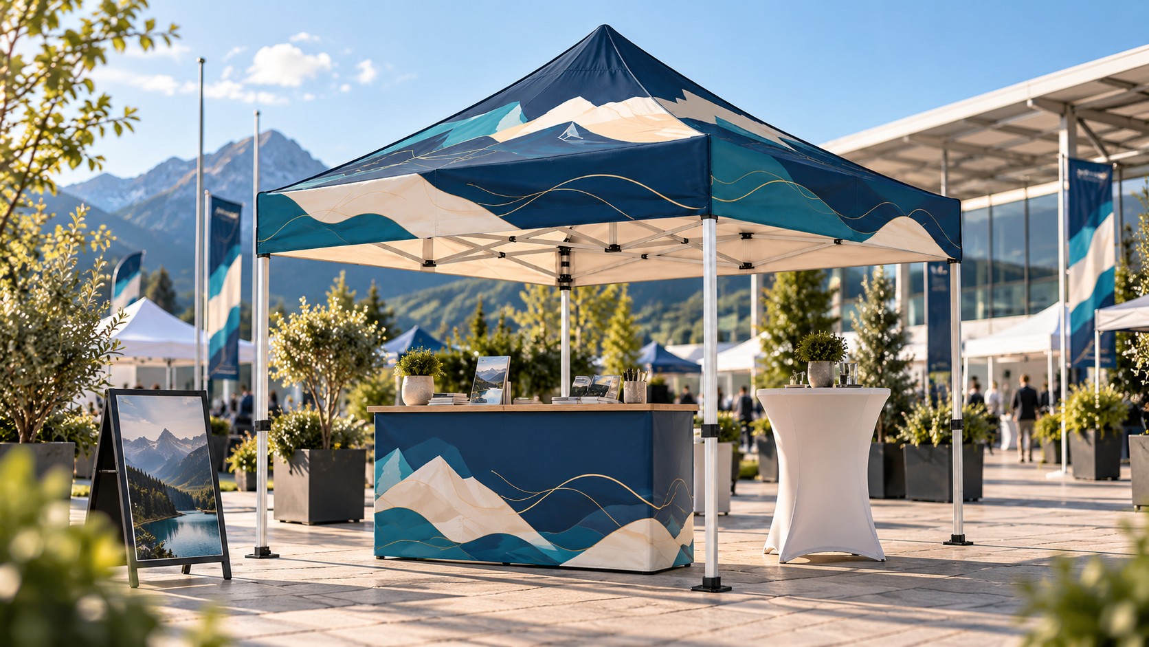 Bedrucktes Faltzelt 3 × 3 m als Promotionstand
