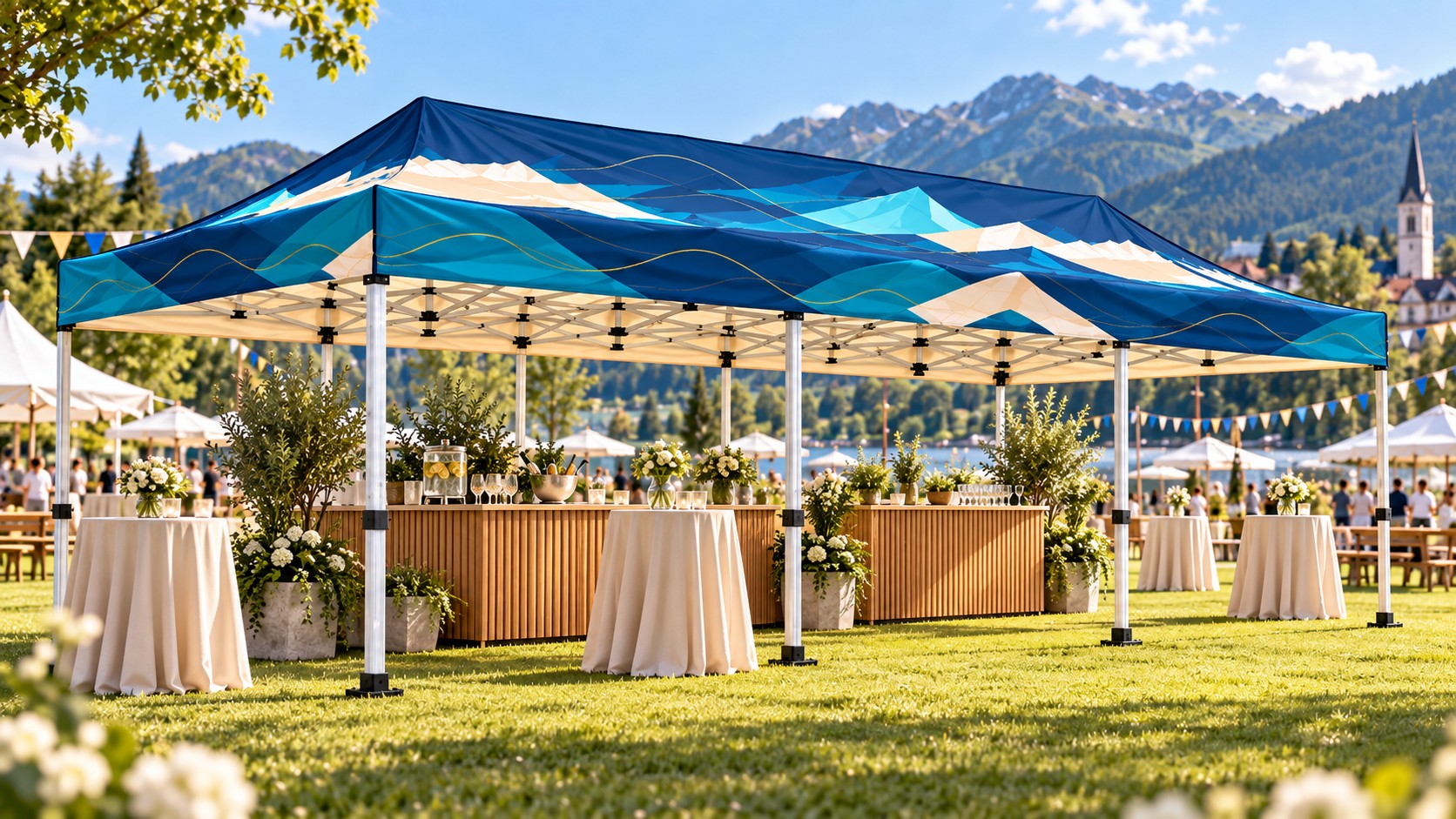 Bedrucktes Faltzelt 3 × 6 m beim Sommerfest