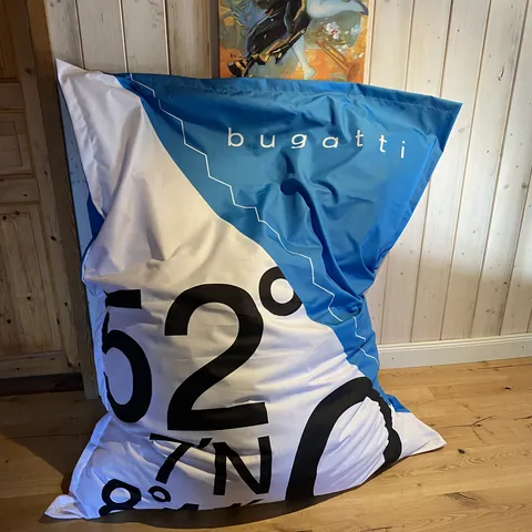 Sitzsack Atoll XXL vollflächig bedruckt in Blau und Weiß
