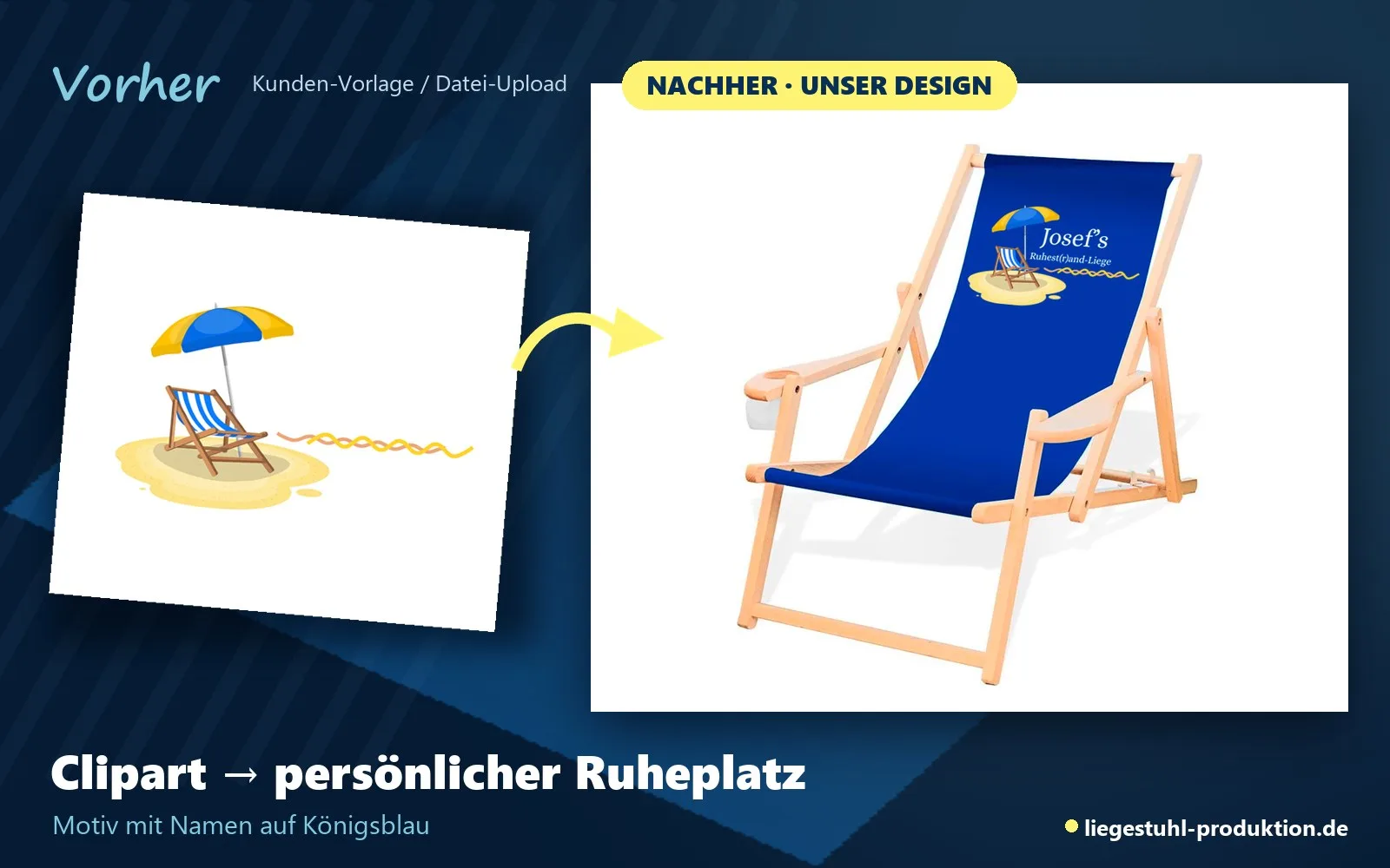 Vorher: Clipart. Nachher: Admiral mit Motiv und Namen