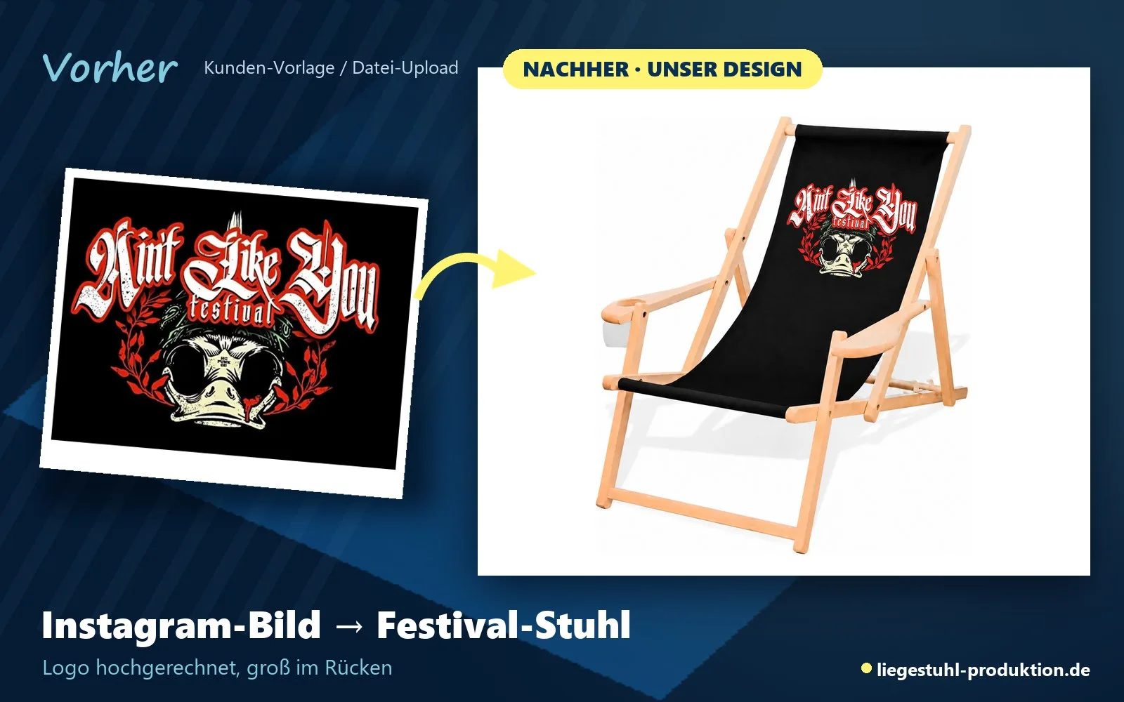 Vorher: Instagram-Bild. Nachher: Admiral für ein Festival