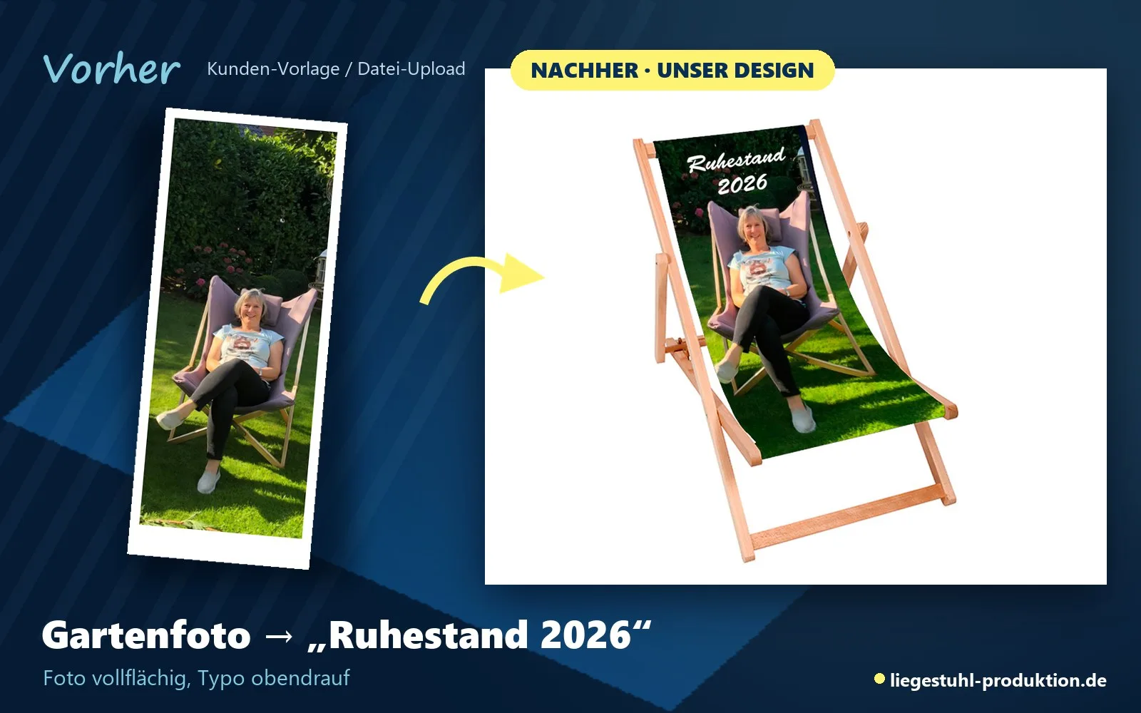 Vorher: Gartenfoto. Nachher: Skipper zum Ruhestand