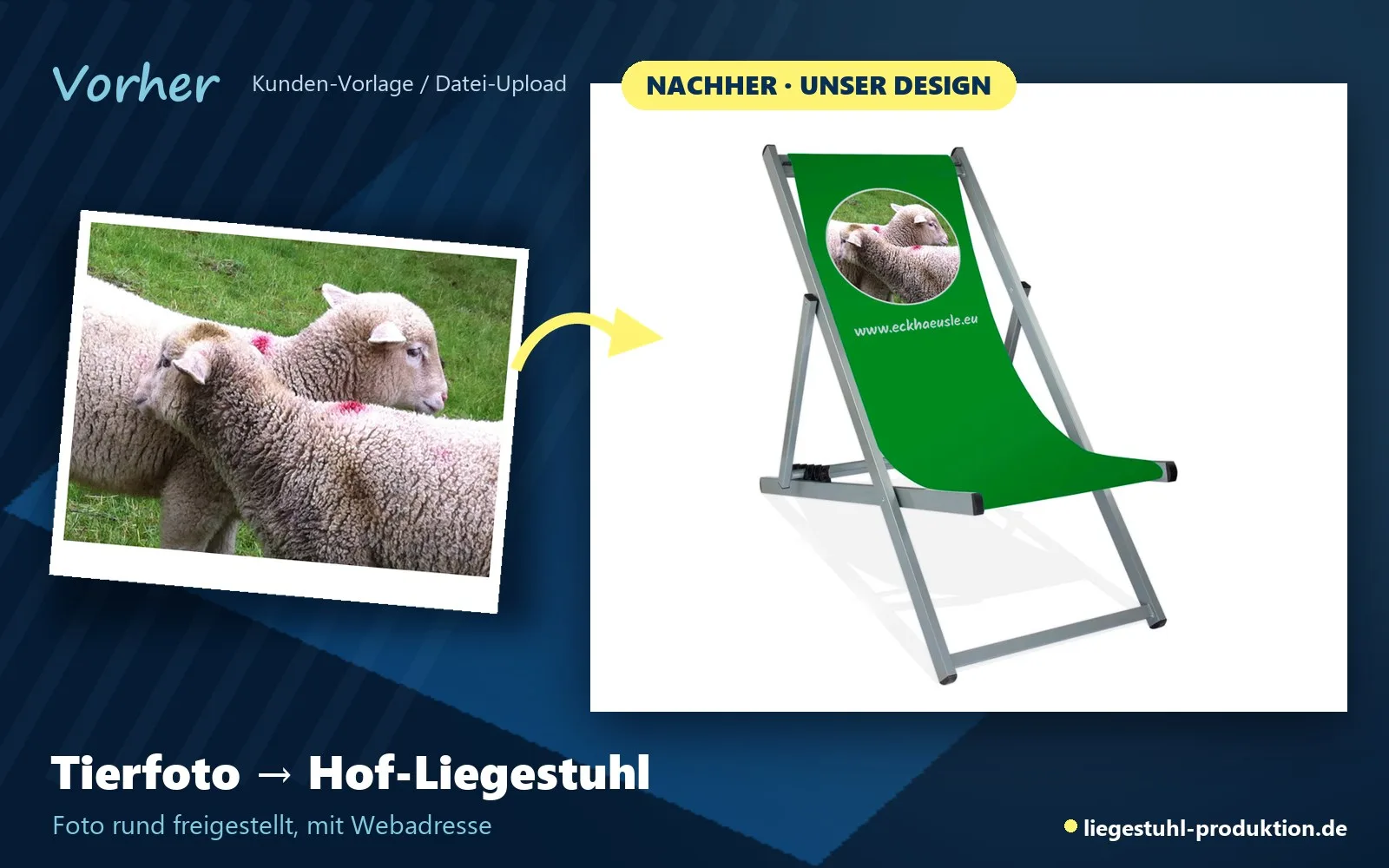 Vorher: Tierfoto. Nachher: Engineer in Grün mit Schafmotiv