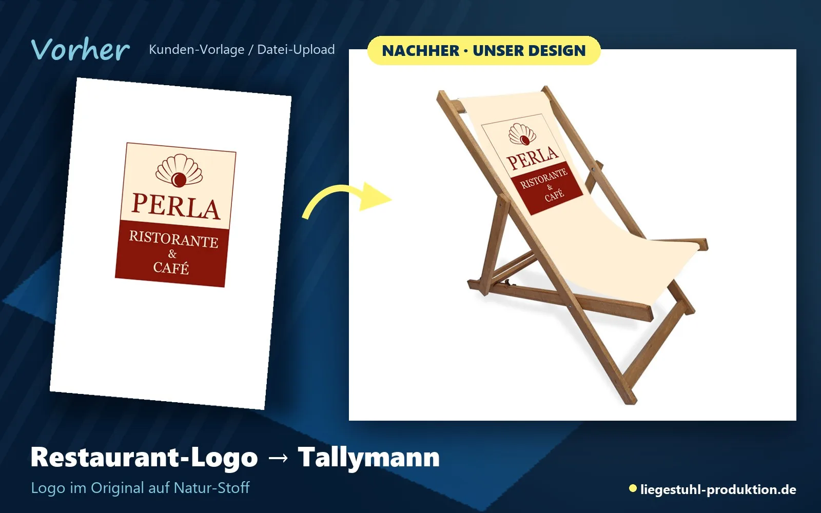 Vorher: Restaurant-Logo. Nachher: Tallymann in Natur mit Logo