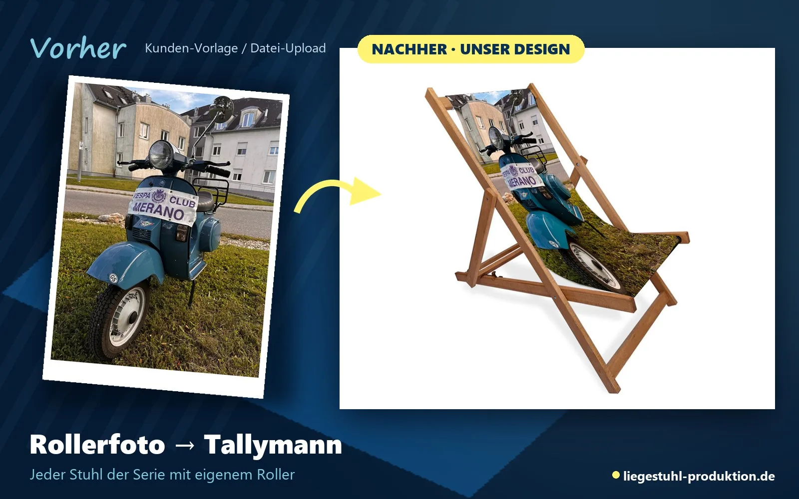 Vorher: Rollerfoto. Nachher: Tallymann mit eigenem Roller