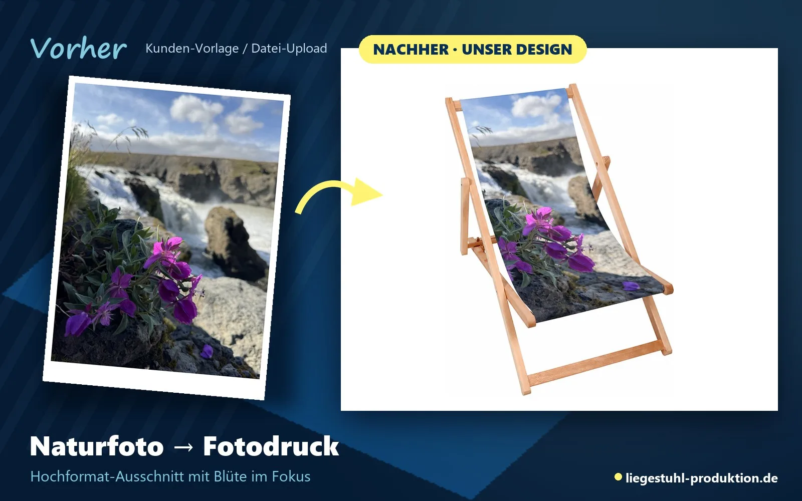 Vorher: Naturfoto. Nachher: Skipper mit Fotodruck