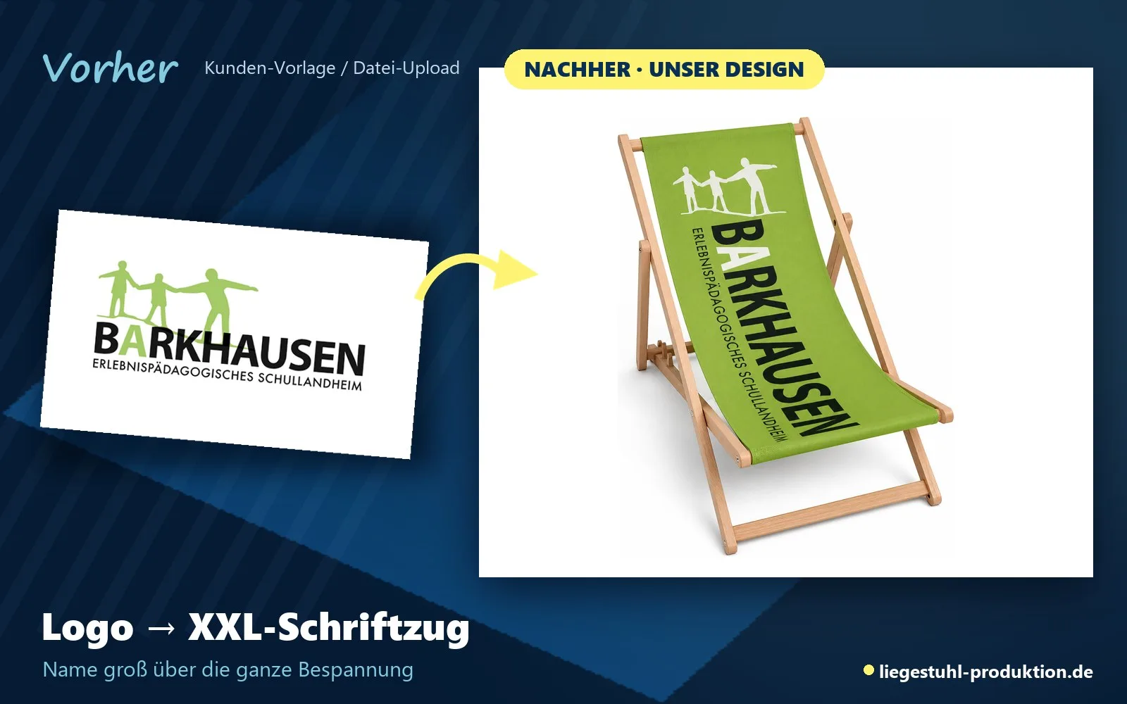 Vorher: Logo. Nachher: Skipper mit XXL-Schriftzug